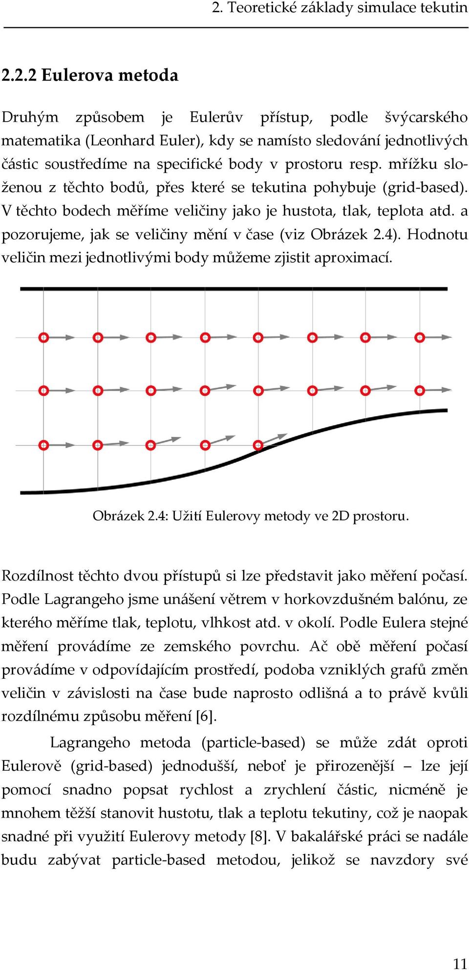 a pozorujeme, jak se veličiny mění v čase (viz Obrázek 2.4). Hodnotu veličin mezi jednotlivými body můžeme zjistit aproximací. Obrázek 2.4: Užití Eulerovy metody ve 2D prostoru.