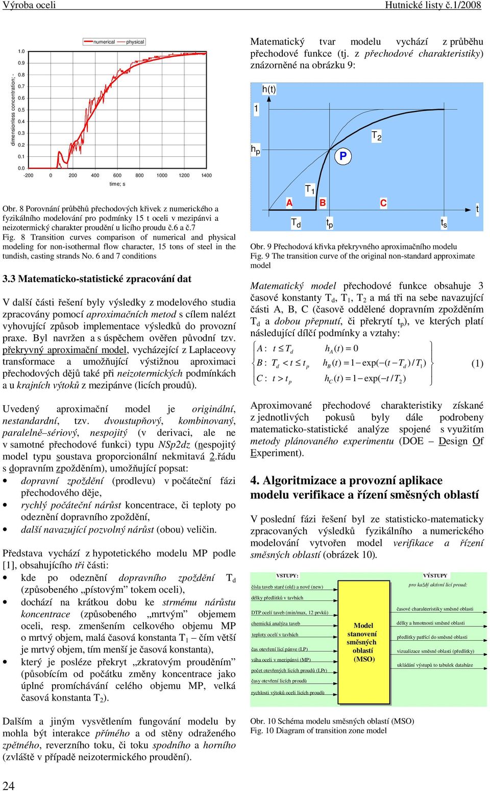 8 Transition curves comparison of numerical and physical modeling for non-isothermal flow character, 15 tons of steel in the tundish, casting strands No. 6 and 7 conditions 3.