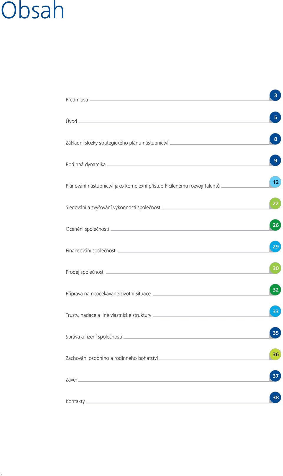 společnosti 26 Financování společnosti 29 Prodej společnosti 30 Příprava na neočekávané životní situace 32 Trusty,