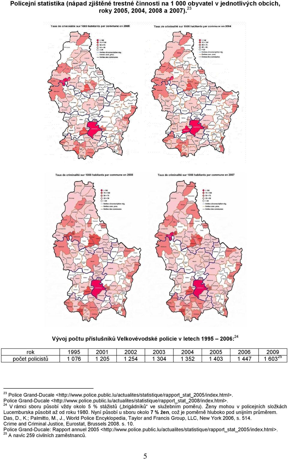 Grand-Ducale <http://www.police.public.lu/actualites/statistique/rapport_stat_2005/index.html>. Police Grand-Ducale <http://www.police.public.lu/actualites/statistique/rapport_stat_2008/index.html>. 24 V rámci sboru působí vždy okolo 5 % stážistů ( brigádníků ve služebním poměru).