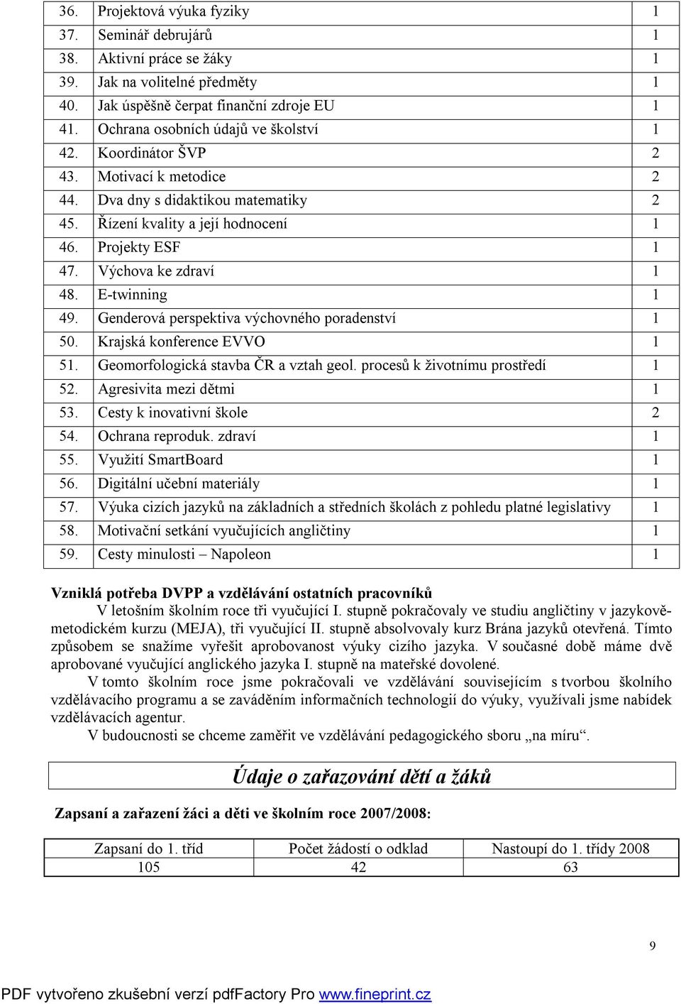 Výchova ke zdraví 1 48. E-twinning 1 49. Genderová perspektiva výchovného poradenství 1 50. Krajská konference EVVO 1 51. Geomorfologická stavba ČR a vztah geol. procesů k životnímu prostředí 1 52.