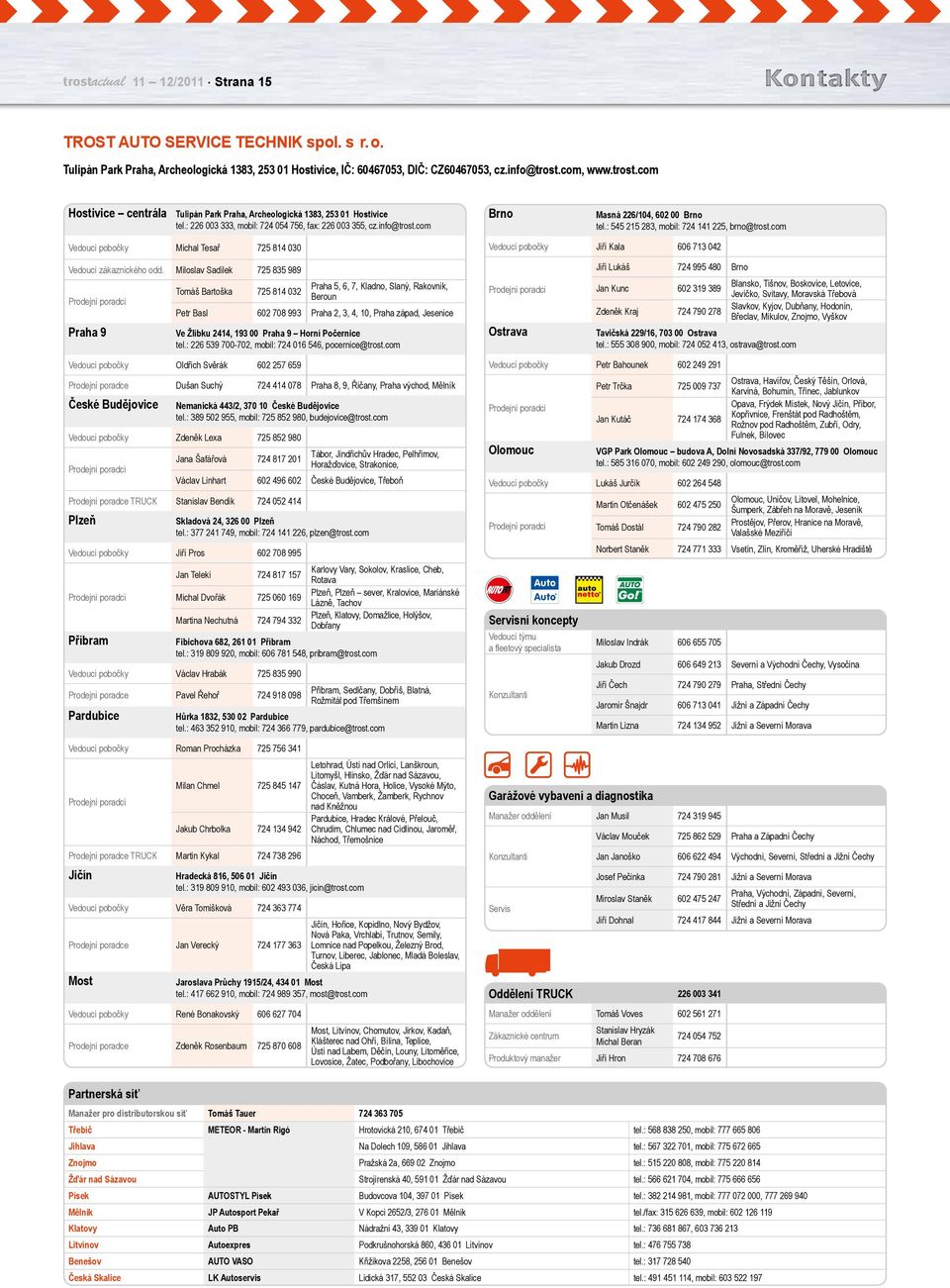 com Brno Masná 226/104, 602 00 Brno tel.: 545 215 283, mobil: 724 141 225, brno@trost.com Vedoucí pobočky Michal Tesař 725 814 030 Vedoucí zákaznického odd.