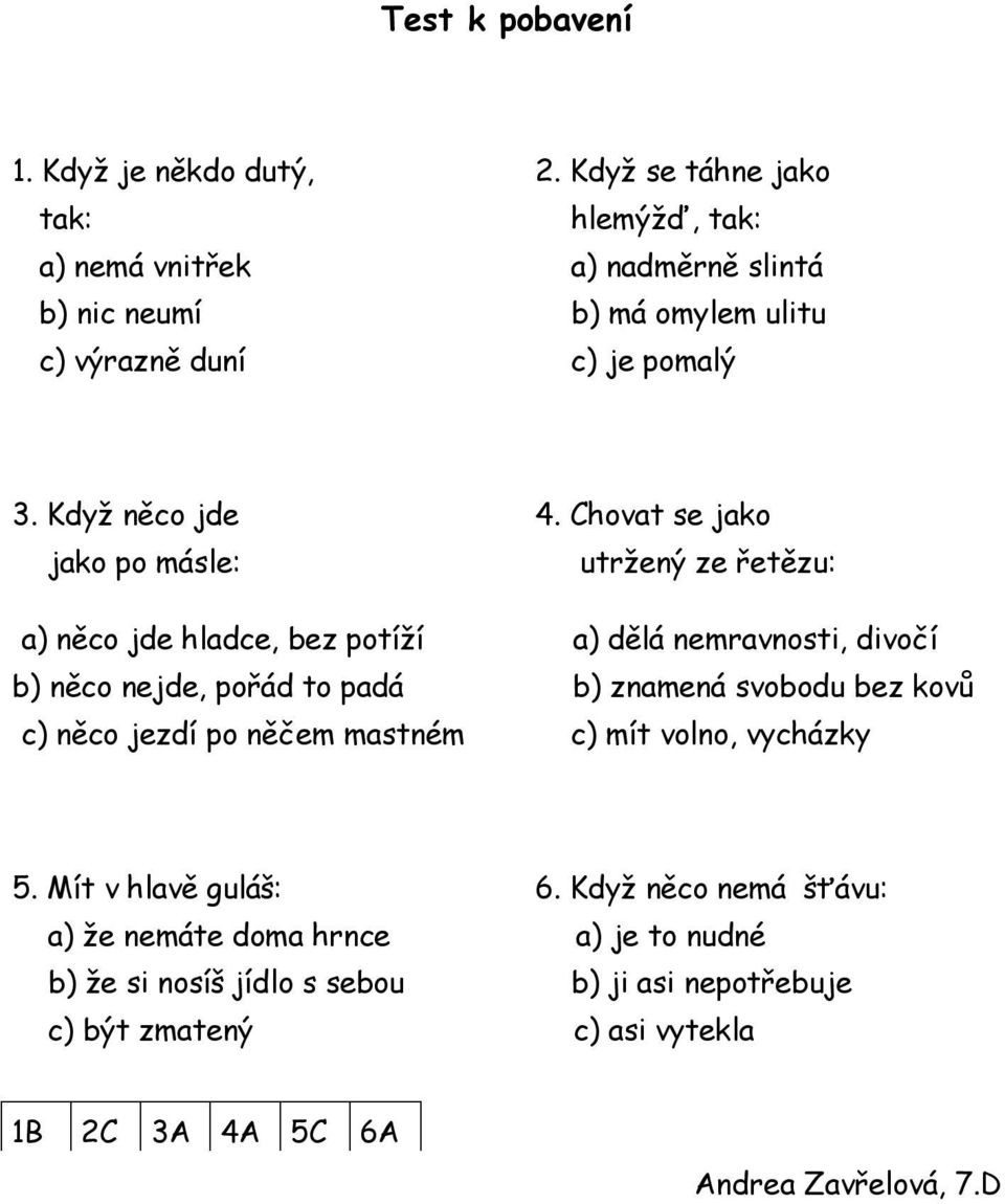 Chovat se jako jako po másle: utržený ze řetězu: a) něco jde hladce, bez potíží a) dělá nemravnosti, divočí b) něco nejde, pořád to padá b) znamená svobodu