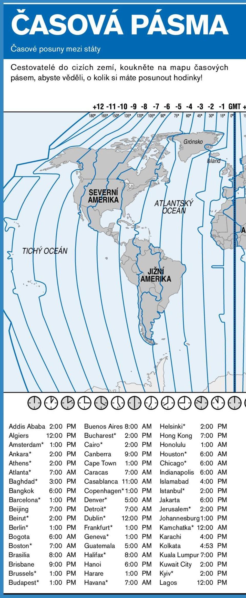 Barcelona* :00 M Beijing 7:00 M Beirut* :00 M Berlin* :00 M Bogota 6:00 AM Boston* 7:00 AM Brasilia 8:00 AM Brisbane 9:00 M Brussels* :00 M Budapest* :00 M Buenos Aires 8:00 AM Bucharest* :00 M