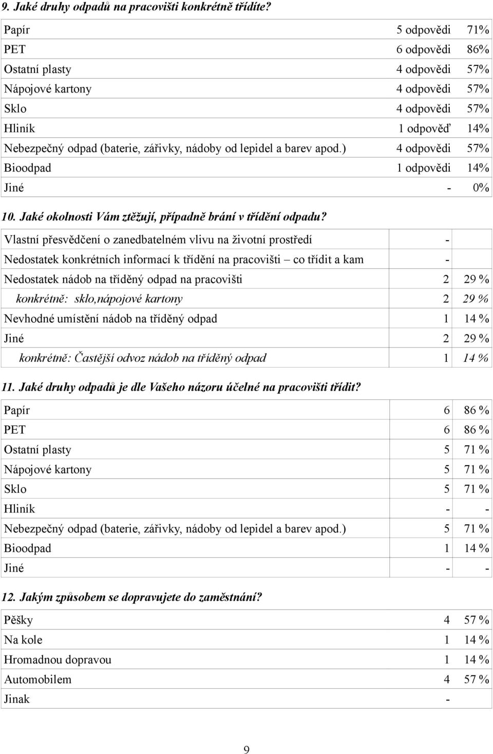 barev apod.) 4 odpovědi 57% Bioodpad 1 odpovědi 14% Jiné - 0% 10. Jaké okolnosti Vám ztěžují, případně brání v třídění odpadu?