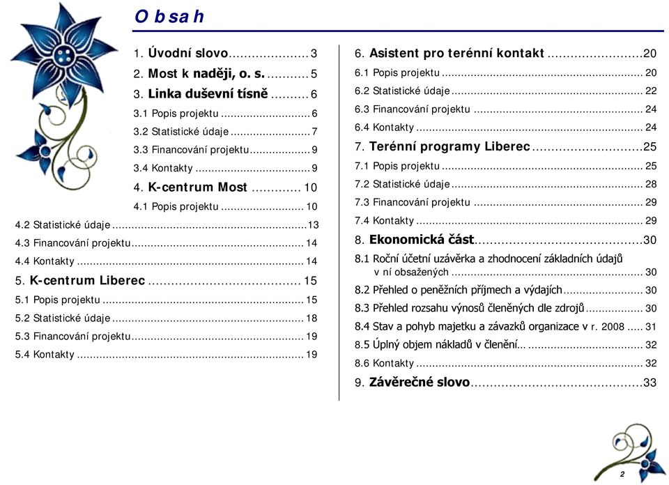 3 Financování projektu... 19 5.4 Kontakty... 19 6. Asistent pro terénní kontakt...20 6.1 Popis projektu... 20 6.2 Statistické údaje... 22 6.3 Financování projektu... 24 6.4 Kontakty... 24 7.