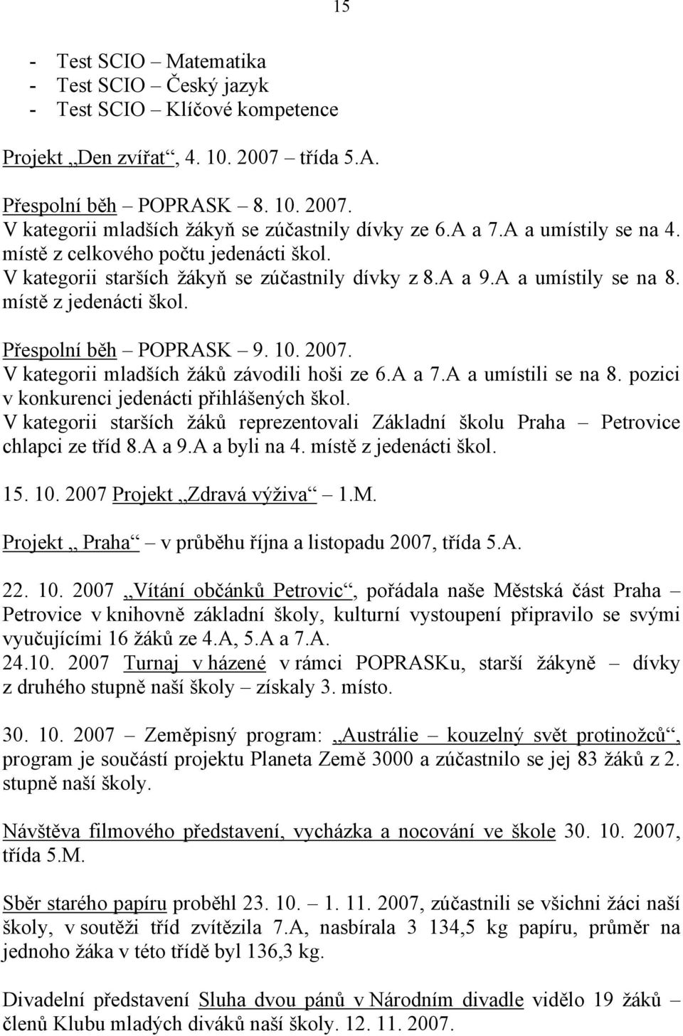 2007. V kategorii mladších žáků závodili hoši ze 6.A a 7.A a umístili se na 8. pozici v konkurenci jedenácti přihlášených škol.