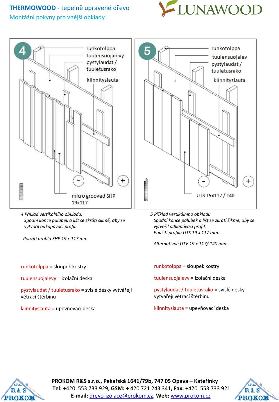 Použití profilu UTS 19 x 117 mm. Alternativně UTV 19 x 117/ 140 mm.