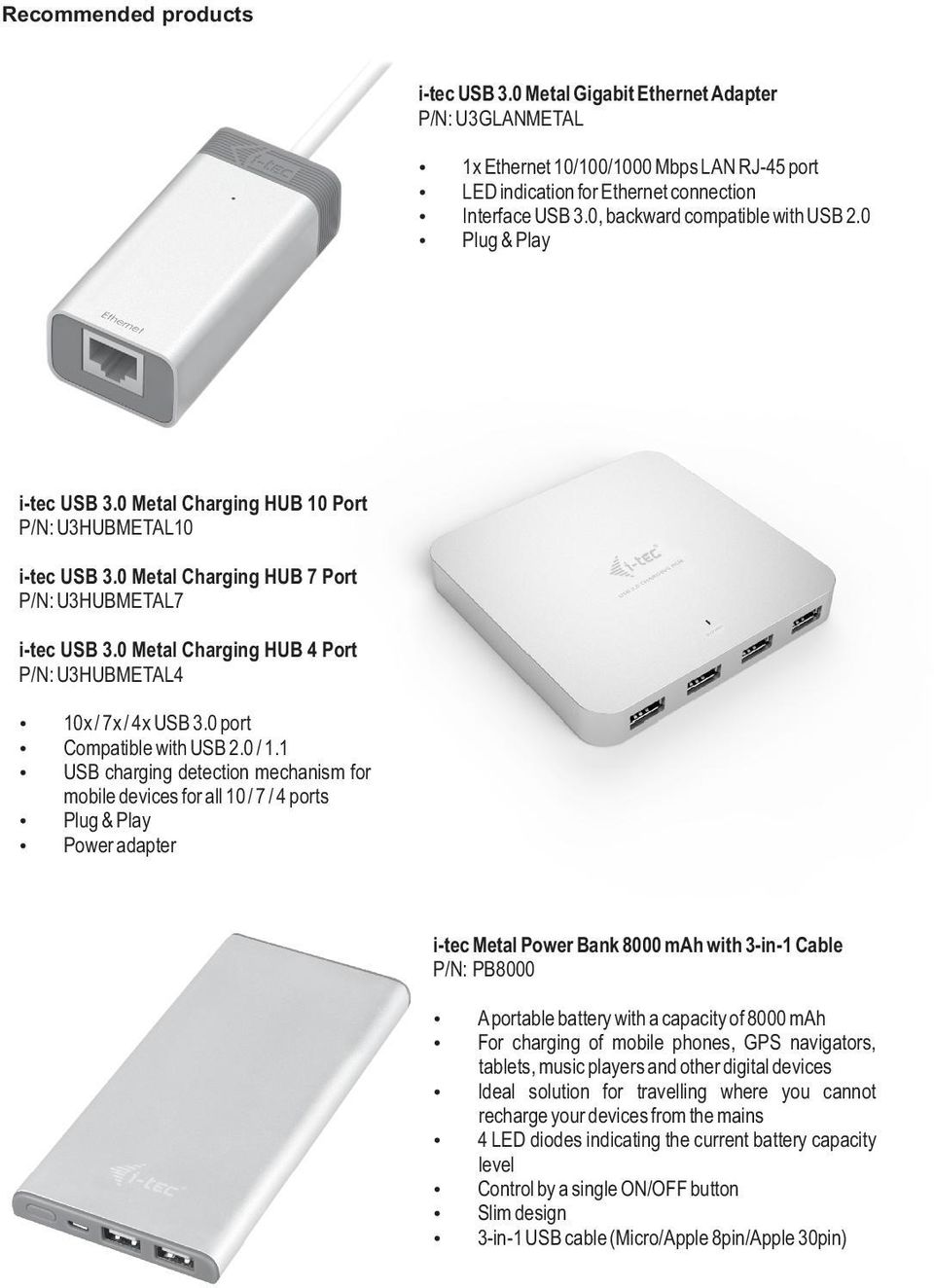 0 Metal Charging HUB 4 Port P/N: U3HUBMETAL4 10x / 7x / 4x USB 3.0 port Compatible with USB 2.0 / 1.