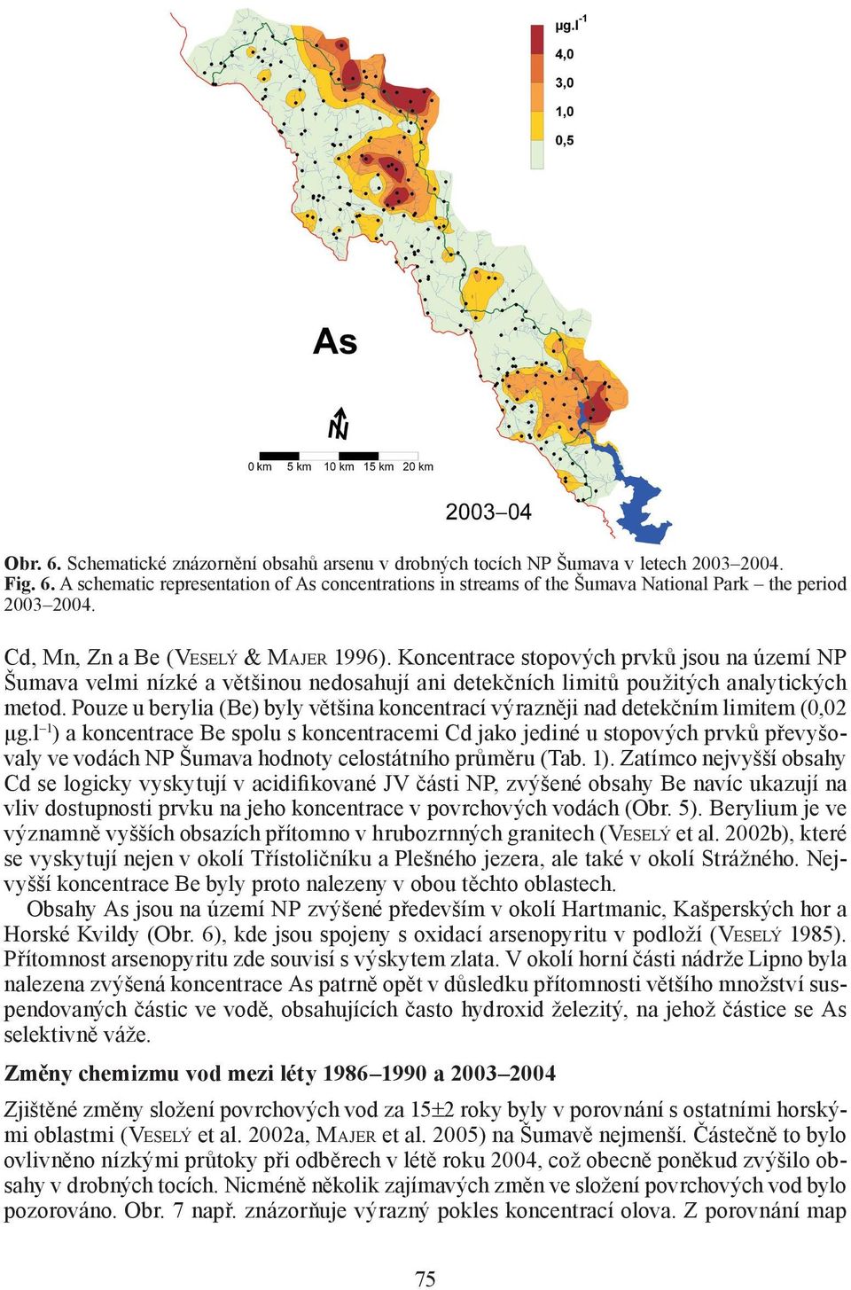 Pouze u berylia (Be) byly většina koncentrací výrazněji nad detekčním limitem (0,02 μg.