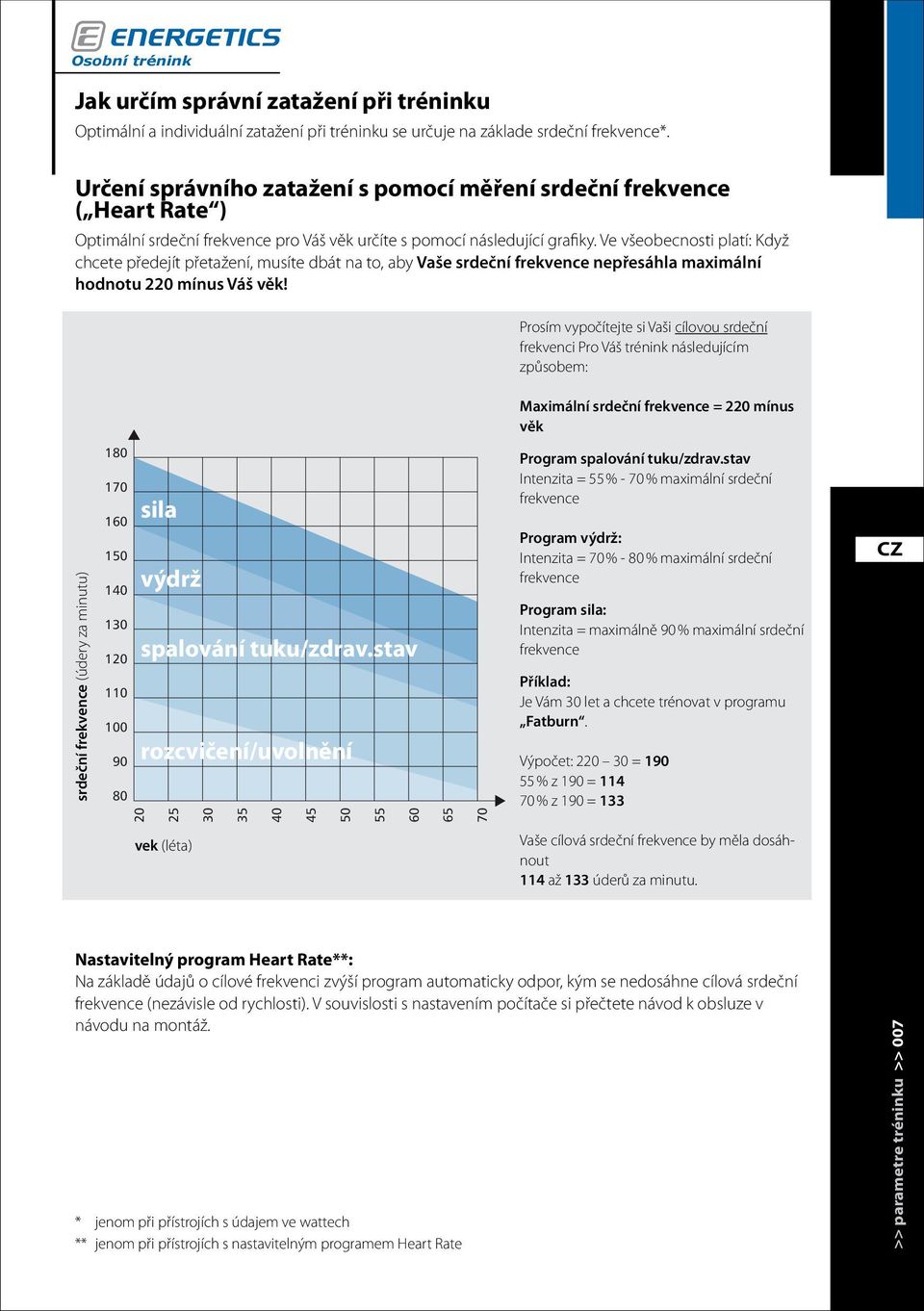 Ve všeobecnosti platí: Když chcete předejít přetažení, musíte dbát na to, aby Vaše srdeční frekvence nepřesáhla maximální hodnotu 220 mínus Váš věk!