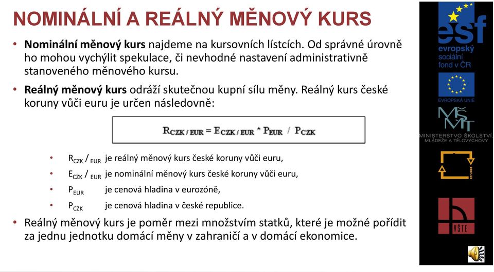 Reálný měnový kurs odráží skutečnou kupní sílu měny.