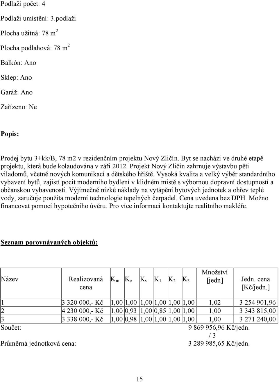 Byt se nachází ve druhé etapě projektu, která bude kolaudována v záři 2012. Projekt Nový Zličín zahrnuje výstavbu pěti viladomů, včetně nových komunikací a dětského hřiště.