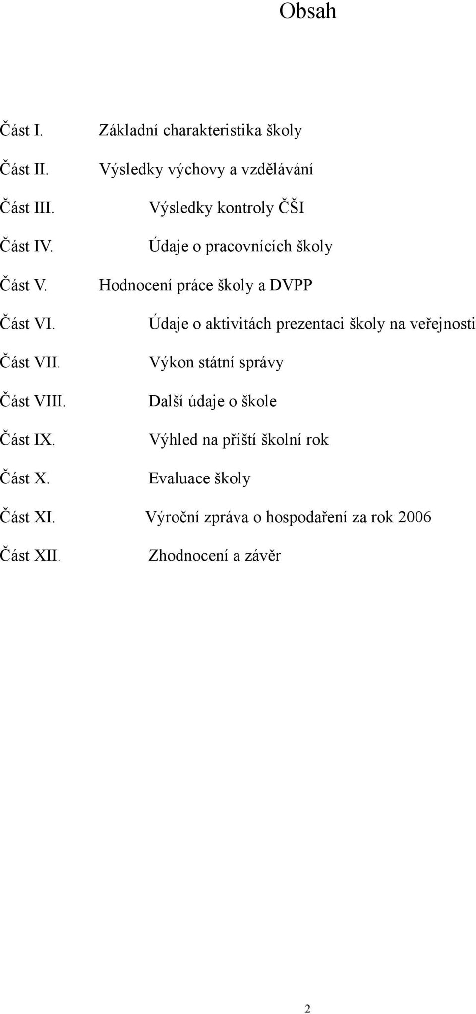 Hodnocení práce školy a DVPP Údaje o aktivitách prezentaci školy na veřejnosti Výkon státní správy Další údaje o