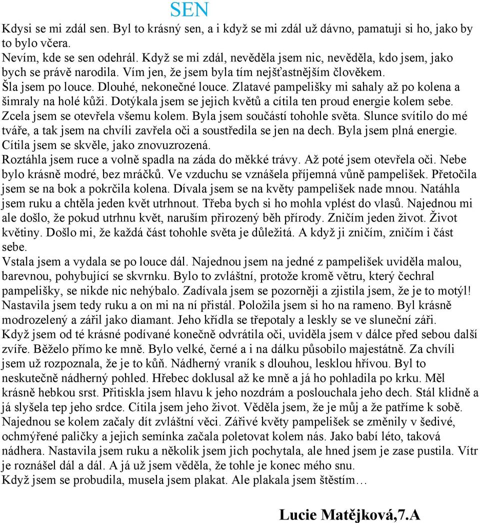 Zlatavé pampelišky mi sahaly až po kolena a šimraly na holé kůži. Dotýkala jsem se jejich květů a cítila ten proud energie kolem sebe. Zcela jsem se otevřela všemu kolem.