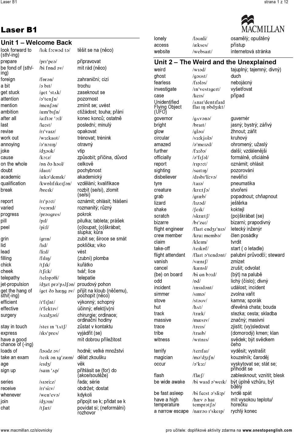 přání after all L^WÑí]ê=DlWäL= konec konců; ostatně last Lä^WëíL= poslední; minulý revise LêfDî~fòL= opakovat work out Lï Wâ~ríL= trénovat; trénink annoying L]DålffÏL= otravný joke LÇw]râL= vtip