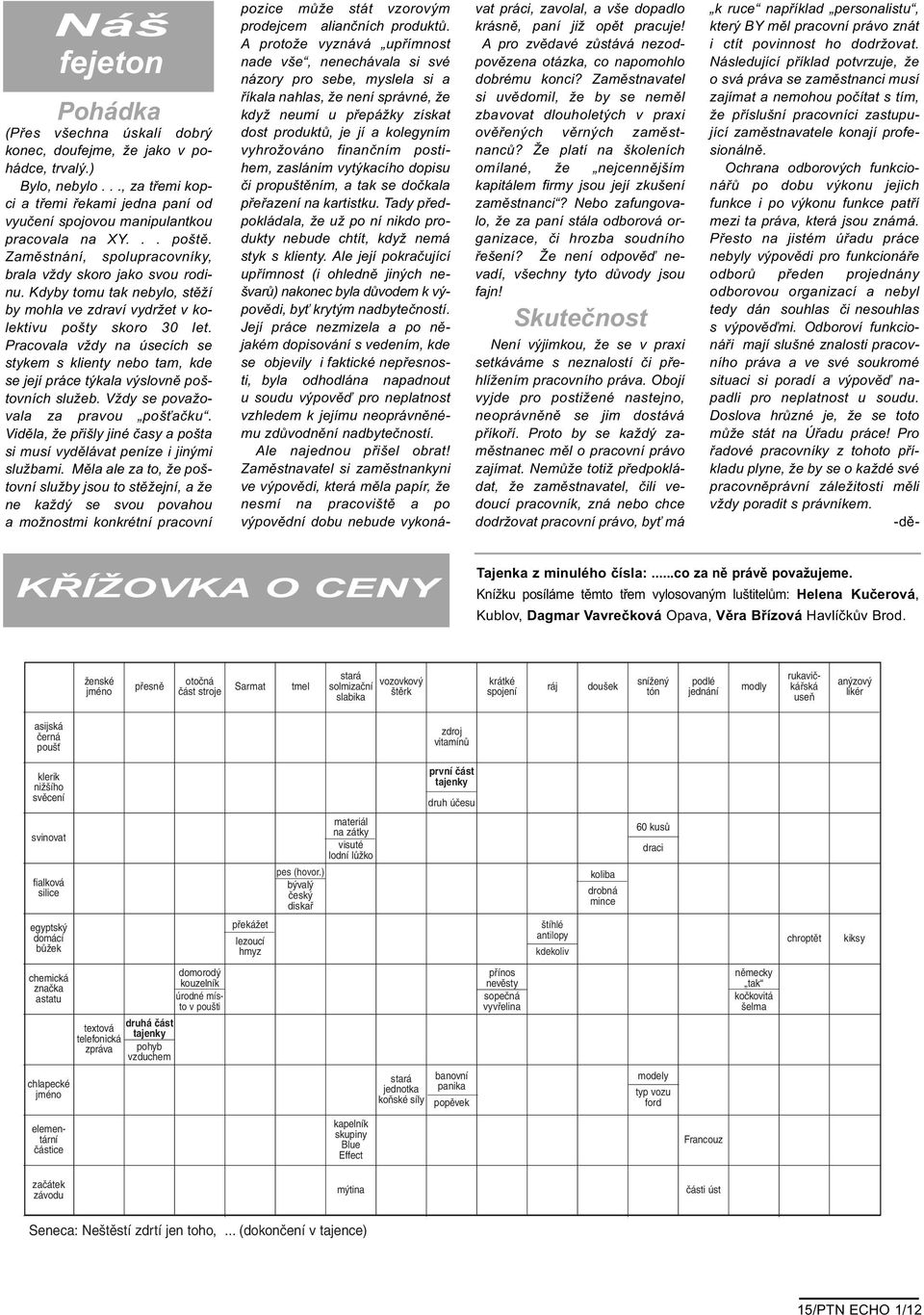 Pracovala vždy na úsecích se stykem s klienty nebo tam, kde se její práce týkala výslovně poštovních služeb. Vždy se považovala za pravou pošťačku.