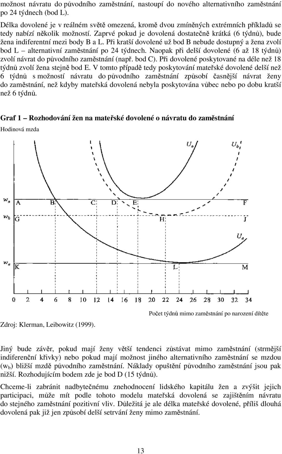 Zaprvé pokud je dovolená dostatečně krátká (6 týdnů), bude žena indiferentní mezi body B a L. Při kratší dovolené už bod B nebude dostupný a žena zvolí bod L alternativní zaměstnání po 24 týdnech.