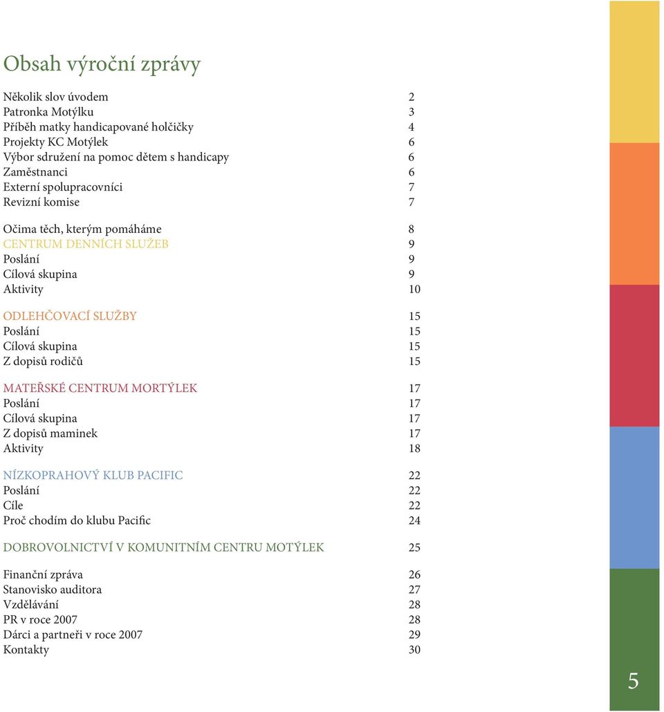 skupina 15 Z dopisů rodičů 15 MATEŘSKÉ CENTRUM MORTÝLEK 17 Poslání 17 Cílová skupina 17 Z dopisů maminek 17 Aktivity 18 NÍZKOPRAHOVÝ KLUB PACIFIC 22 Poslání 22 Cíle 22 Proč chodím