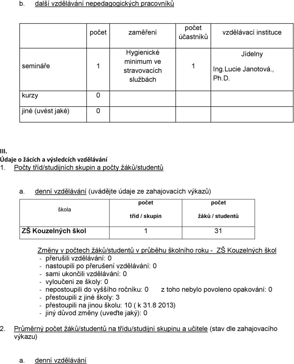 denní vzdělávání (uvádějte údaje ze zahajovacích výkazů) škola tříd / skupin žáků / studentů ZŠ Kouzelných škol 3 Změny v počtech žáků/studentů v průběhu školního roku - ZŠ Kouzelných škol -