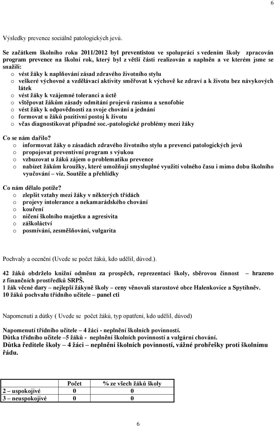 o vést žáky k naplňování zásad zdravého životního stylu o veškeré výchovné a vzdělávací aktivity směřovat k výchově ke zdraví a k životu bez návykových látek o vést žáky k vzájemné toleranci a úctě o