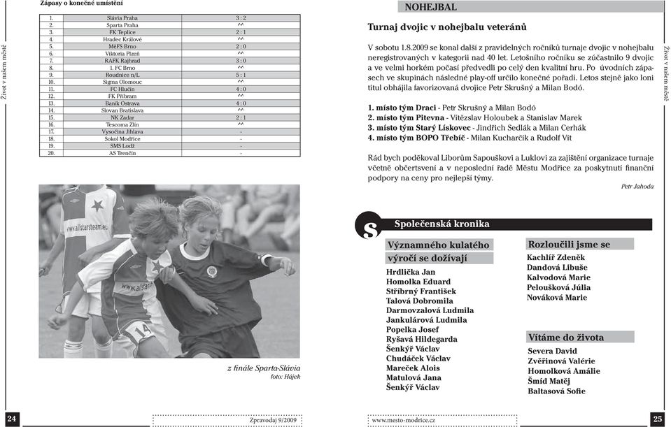 SMS Lodž - 20. AS Trenčín - Turnaj dvojic v nohejbalu veteránů V sobotu.8.2009 se konal další z pravidelných ročníků turnaje dvojic v nohejbalu neregistrovaných v kategorii nad 40 let.