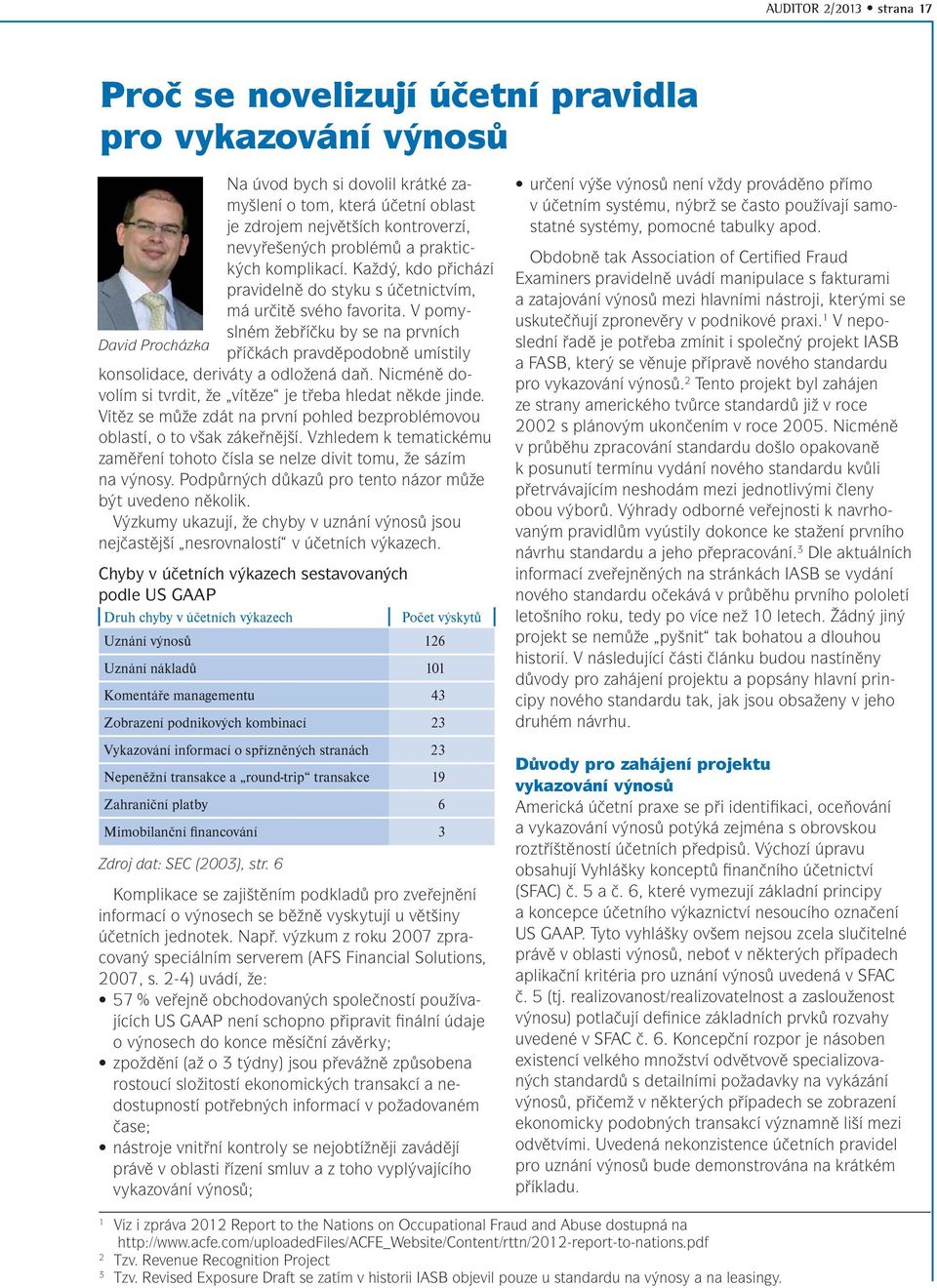 V pomyslném žebříčku by se na prvních David Procházka příčkách pravděpodobně umístily konsolidace, deriváty a odložená daň. Nicméně dovolím si tvrdit, že vítěze je třeba hledat někde jinde.