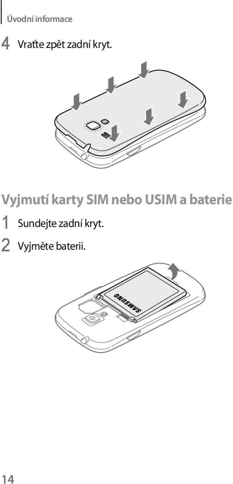 Vyjmutí karty SIM nebo USIM a