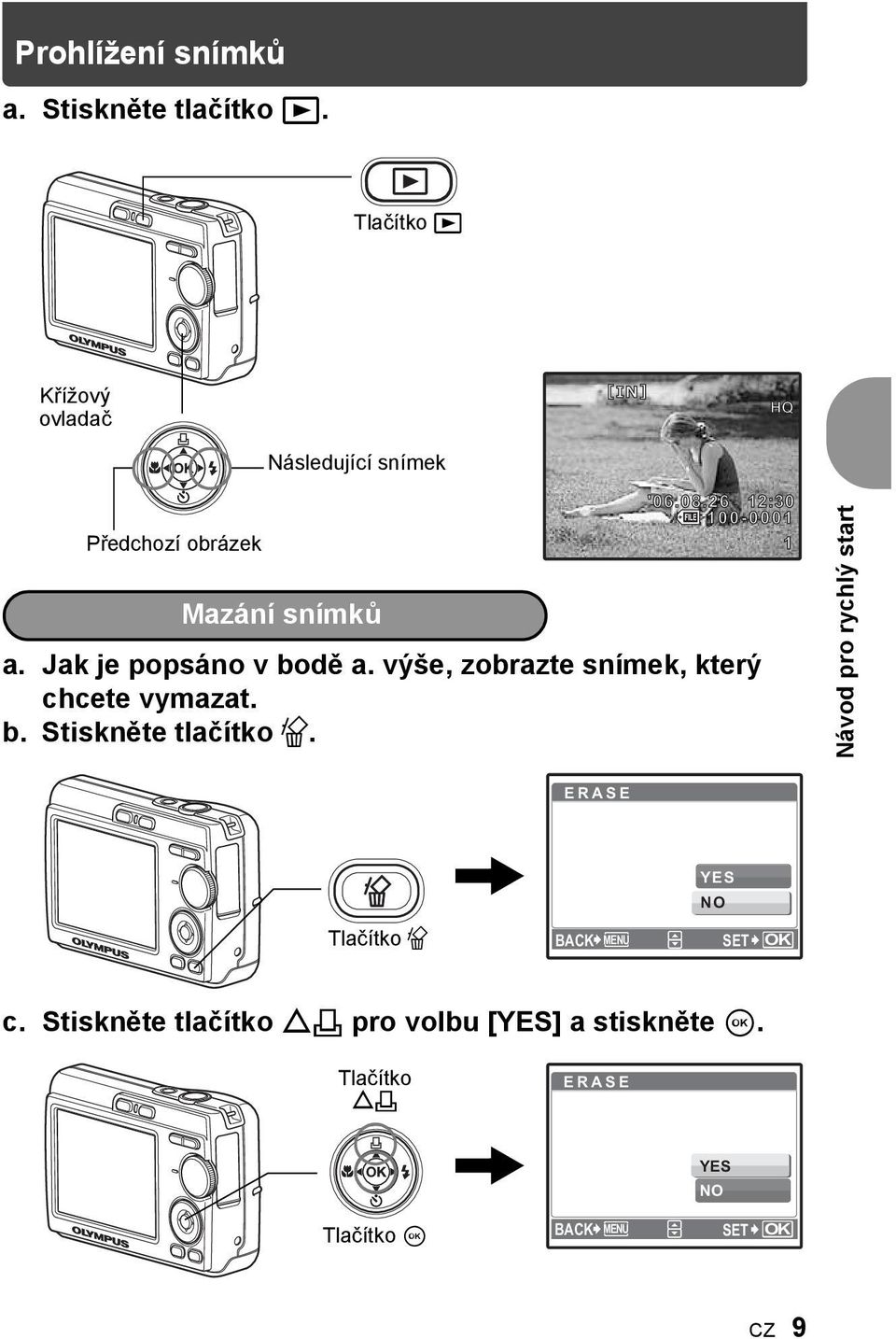 26 12:30 100-0001 Mazání snímků a. Jak je popsáno v bodě a. výše, zobrazte snímek, který chcete vymazat. b. Stiskněte tlačítko S.