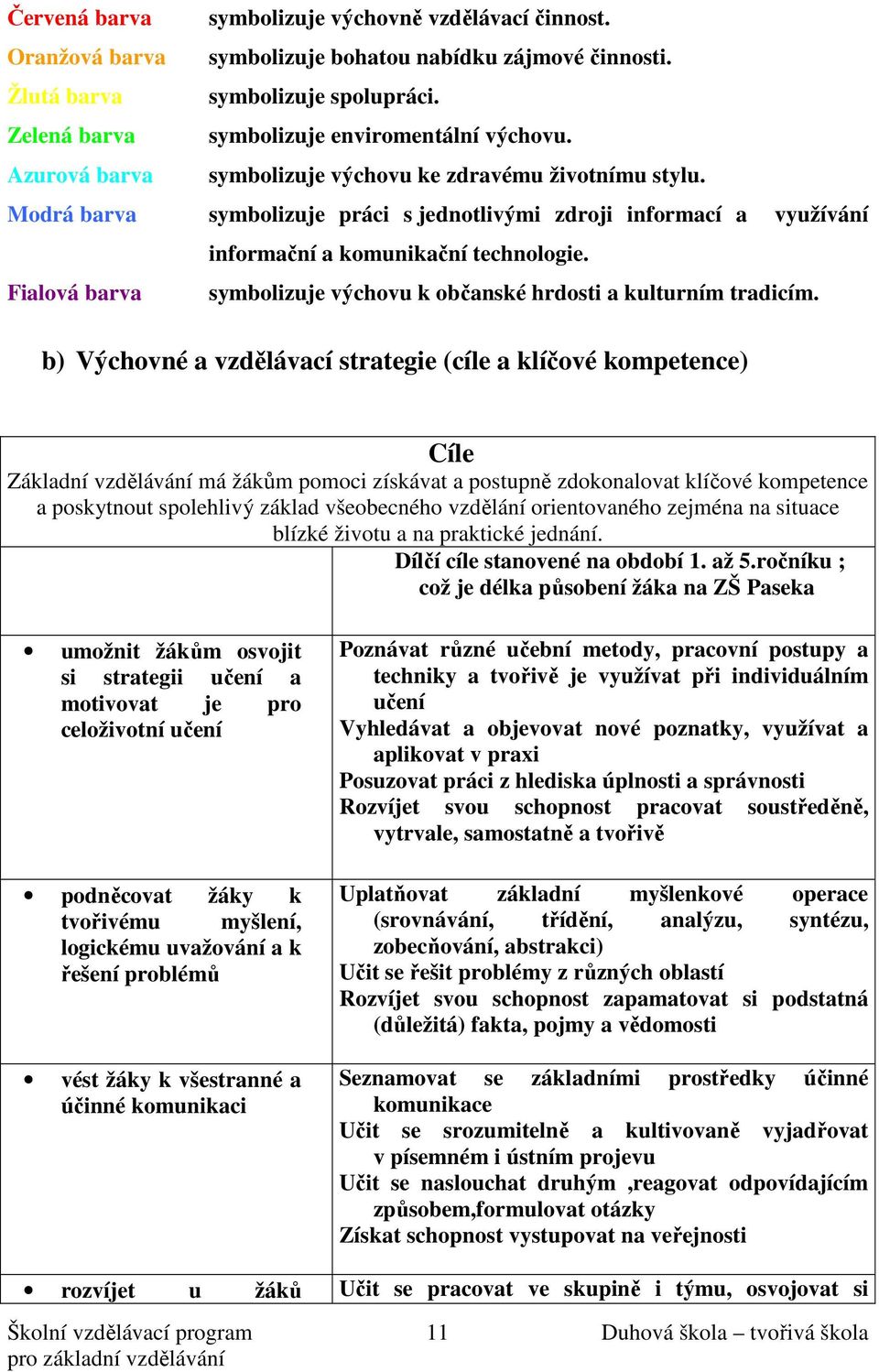 Fialová barva symbolizuje výchovu k občanské hrdosti a kulturním tradicím.