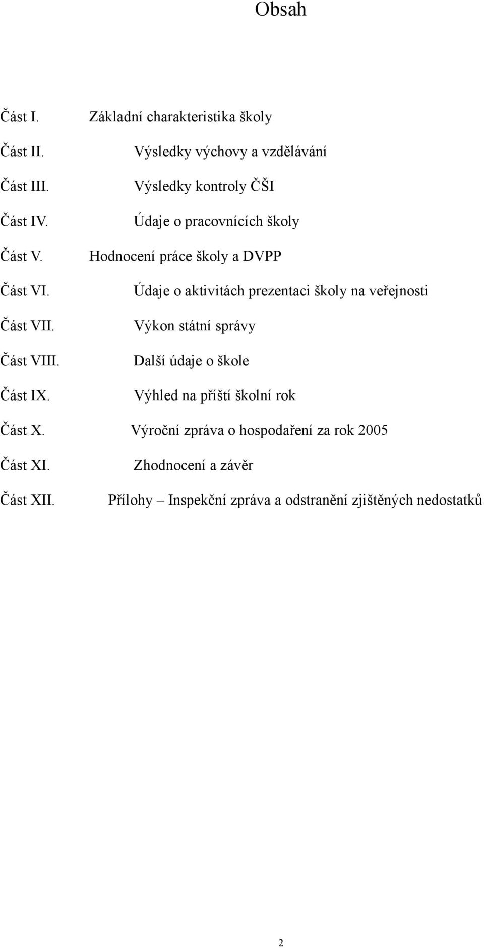 práce školy a DVPP Údaje o aktivitách prezentaci školy na veřejnosti Výkon státní správy Další údaje o škole Výhled na