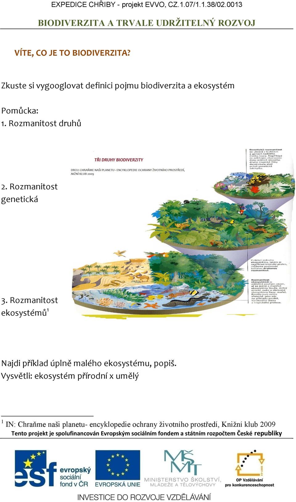 Rozmanitost ekosystémů 1 Najdi příklad úplně malého ekosystému, popiš.