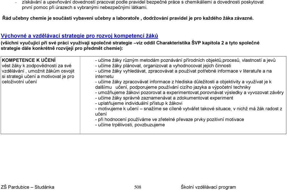 Výchovné a vzdělávací strategie pro rozvoj kompetencí žáků (všichni vyučující při své práci využívají společné strategie viz oddíl Charakteristika ŠVP kapitola 2 a tyto společné strategie dále