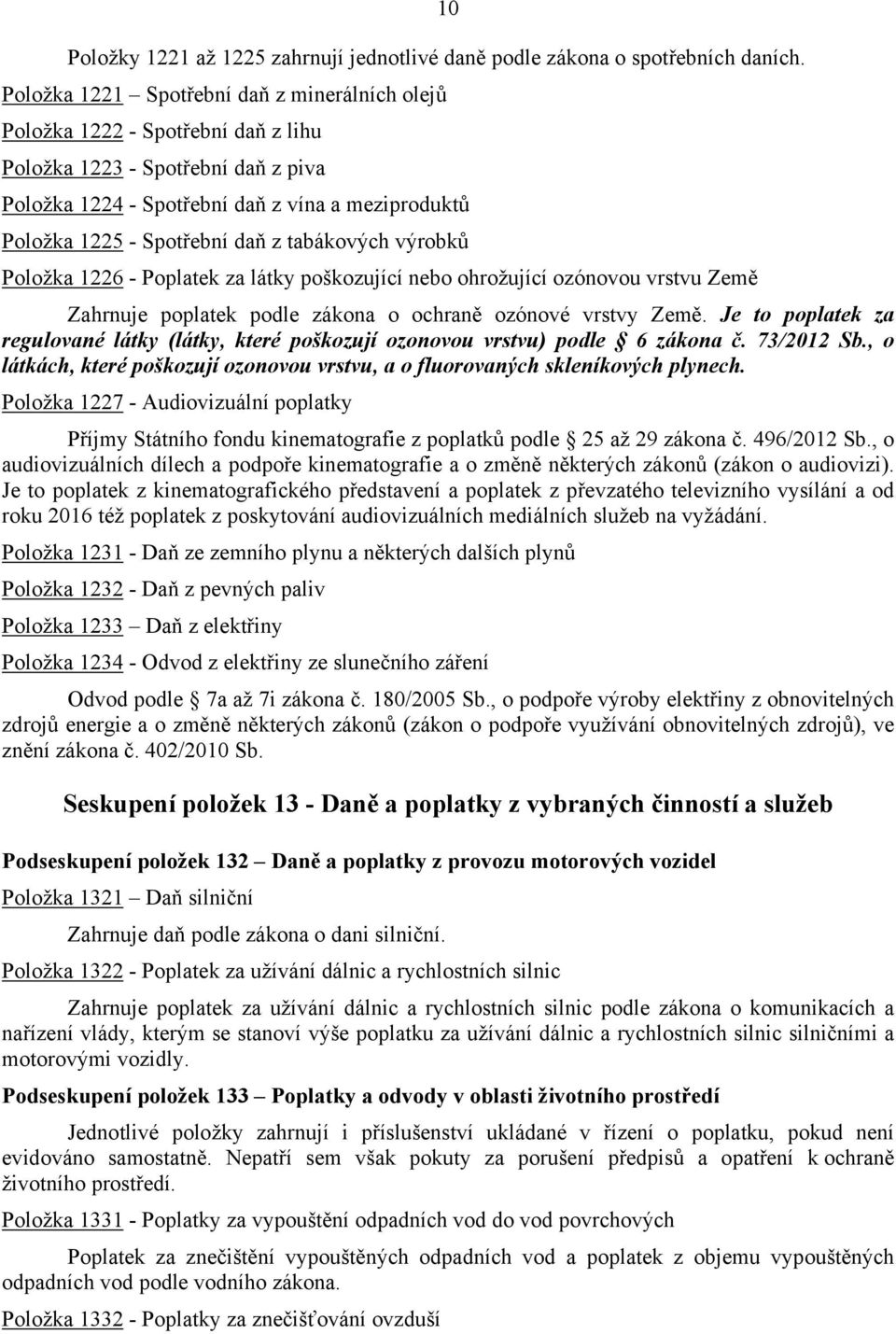 z tabákových výrobků Položka 1226 - Poplatek za látky poškozující nebo ohrožující ozónovou vrstvu Země Zahrnuje poplatek podle zákona o ochraně ozónové vrstvy Země.