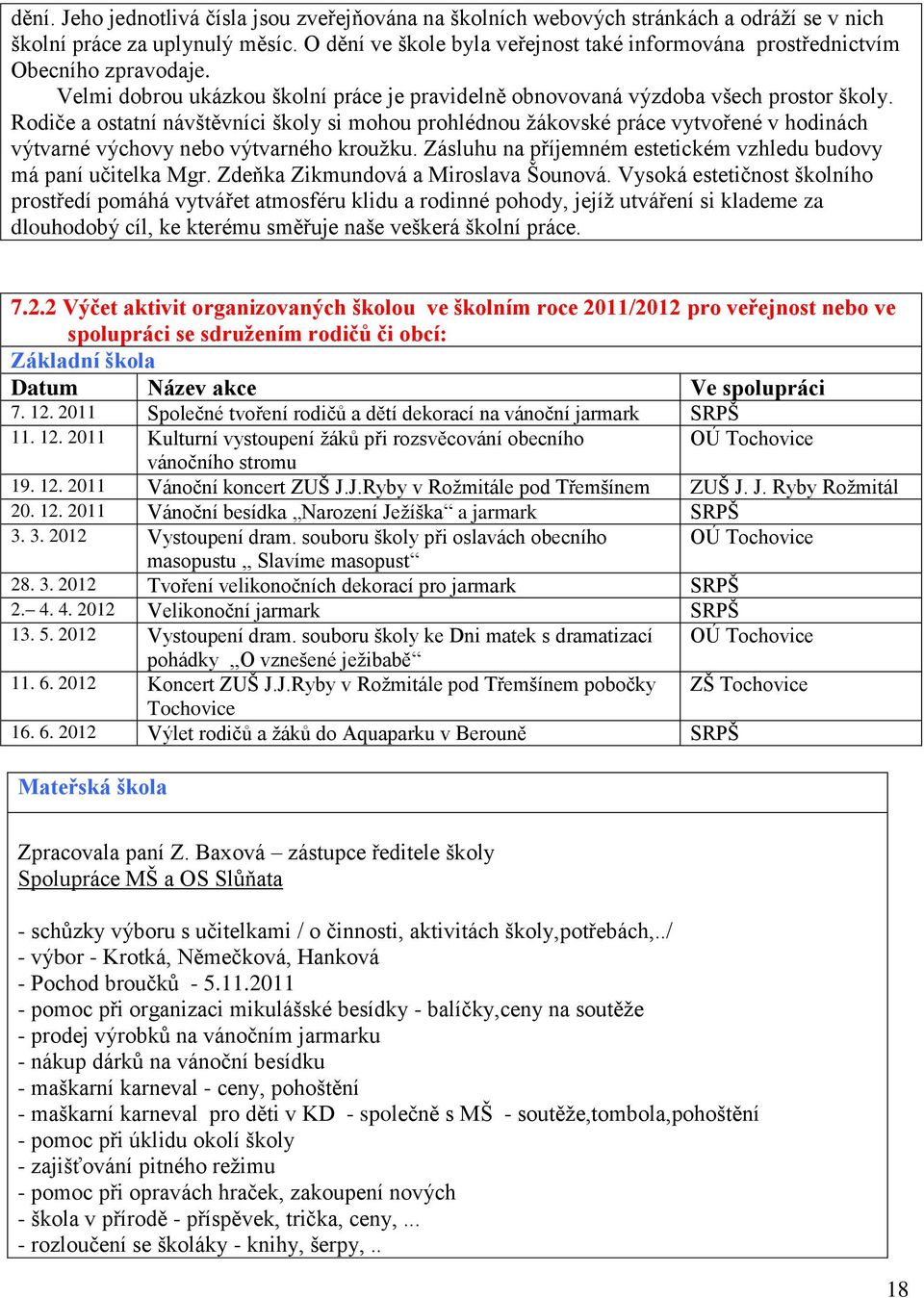 Rodiče a ostatní návštěvníci školy si mohou prohlédnou žákovské práce vytvořené v hodinách výtvarné výchovy nebo výtvarného kroužku.