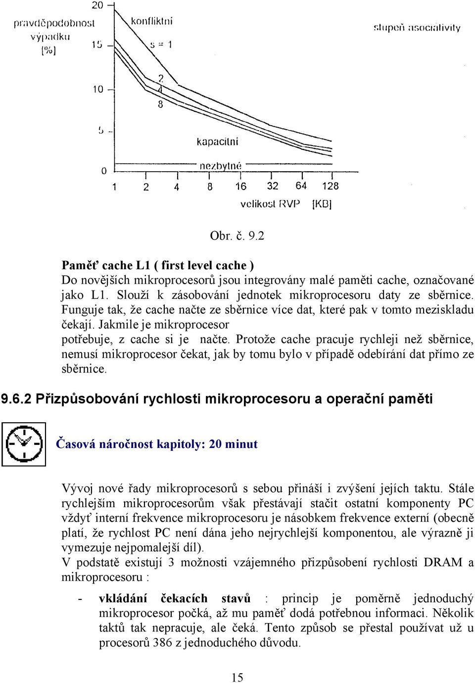 Protože cache pracuje rychleji než sběrnice, nemusí mikroprocesor čekat, jak by tomu bylo v případě odebírání dat přímo ze sběrnice. 9.6.