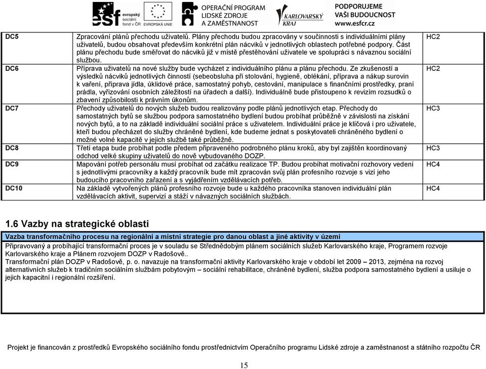 Část plánu přechodu bude směřovat do nácviků již v místě přestěhování uživatele ve spolupráci s návaznou sociální službou.