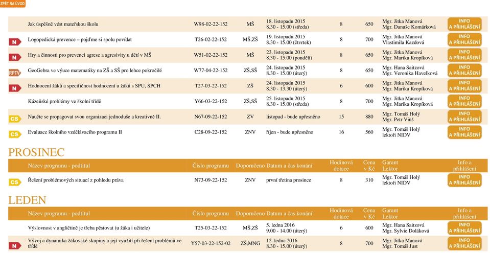 Y66-03-22-152 ZŠ,SŠ 18. listopadu 2015 8.30-15.00 19. listopadu 2015 8.30-15.00 23. listopadu 2015 8.30-15.00 24. listopadu 2015 8.30-15.00 24. listopadu 2015 8.30-13.30 25. listopadu 2015 8.30-15.00 8 650 8 700 8 650 8 650 6 600 8 700 Naučte se propagovat svou organizaci jednoduše a kreativně II.