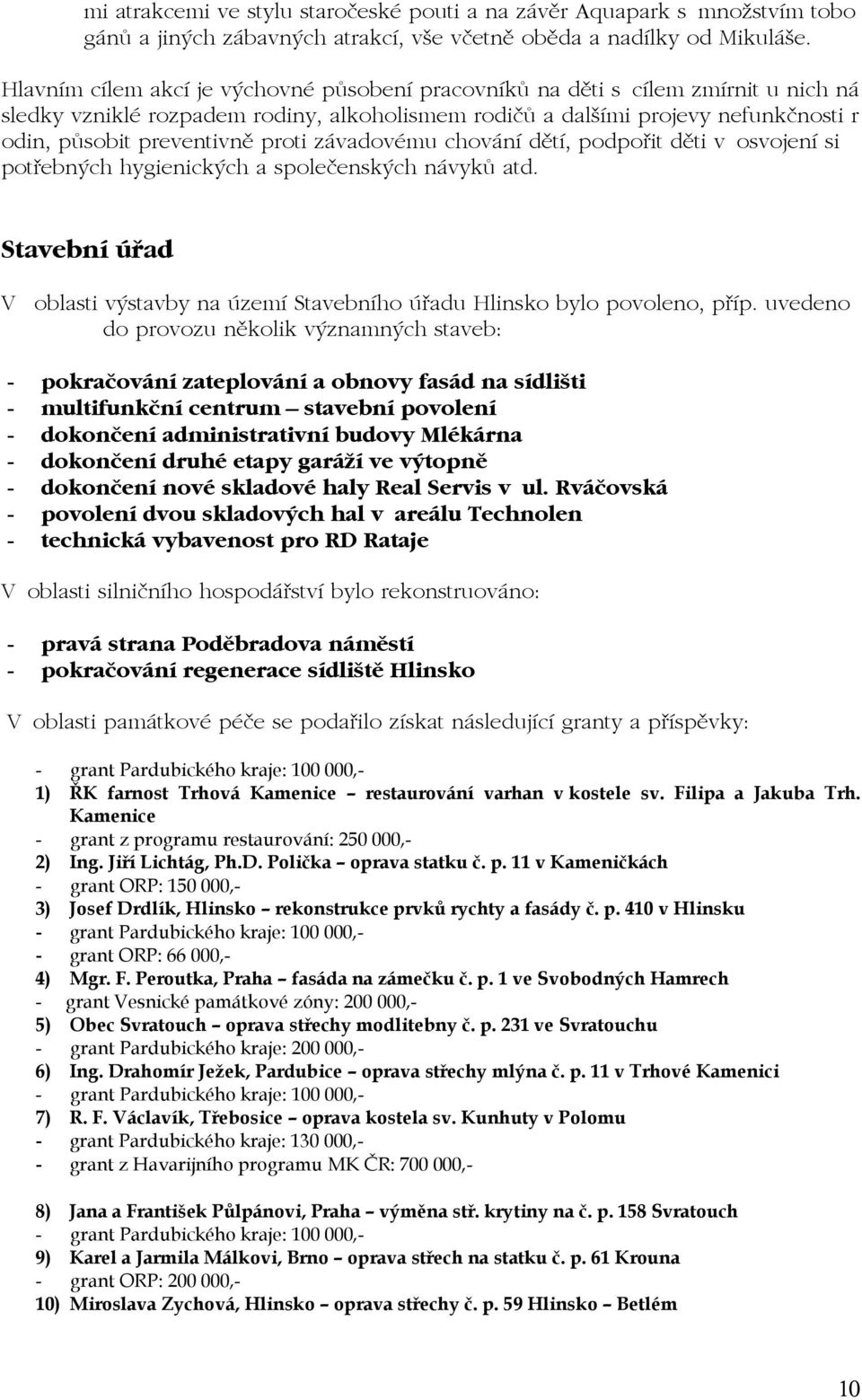 z vadovèmu chov nì dïtì, podpo it dïti v osvojenì si pot ebn ch hygienick ch a spoleëensk ch n vyk atd. StavebnÌ ad V oblasti v stavby na zemì StavebnÌho adu Hlinsko bylo povoleno, p Ìp.