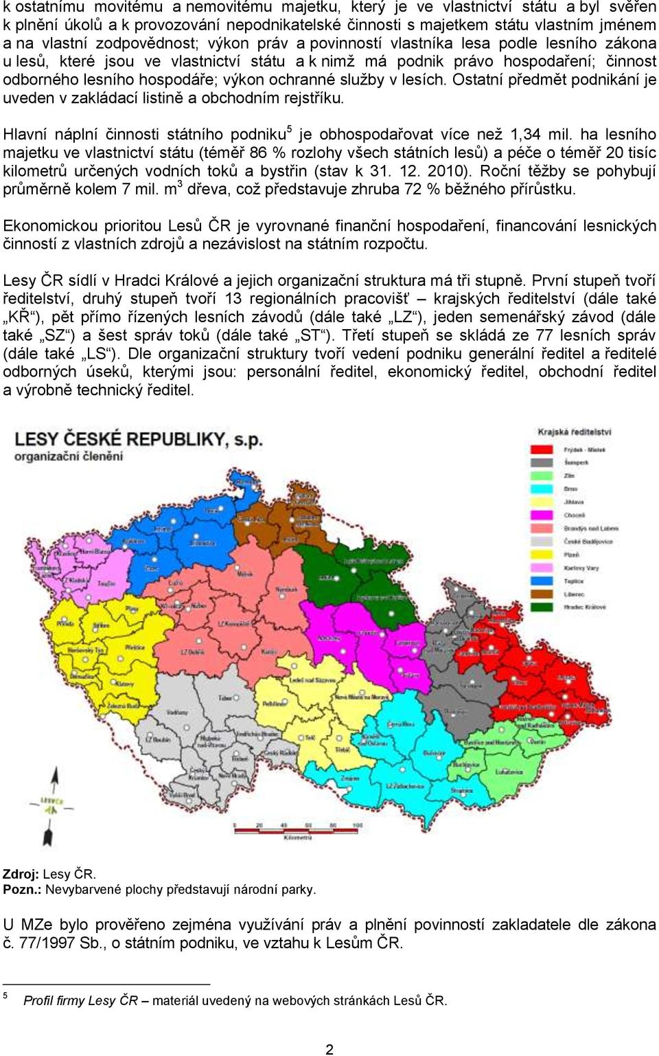 ochranné služby v lesích. Ostatní předmět podnikání je uveden v zakládací listině a obchodním rejstříku. Hlavní náplní činnosti státního podniku 5 je obhospodařovat více než 1,34 mil.