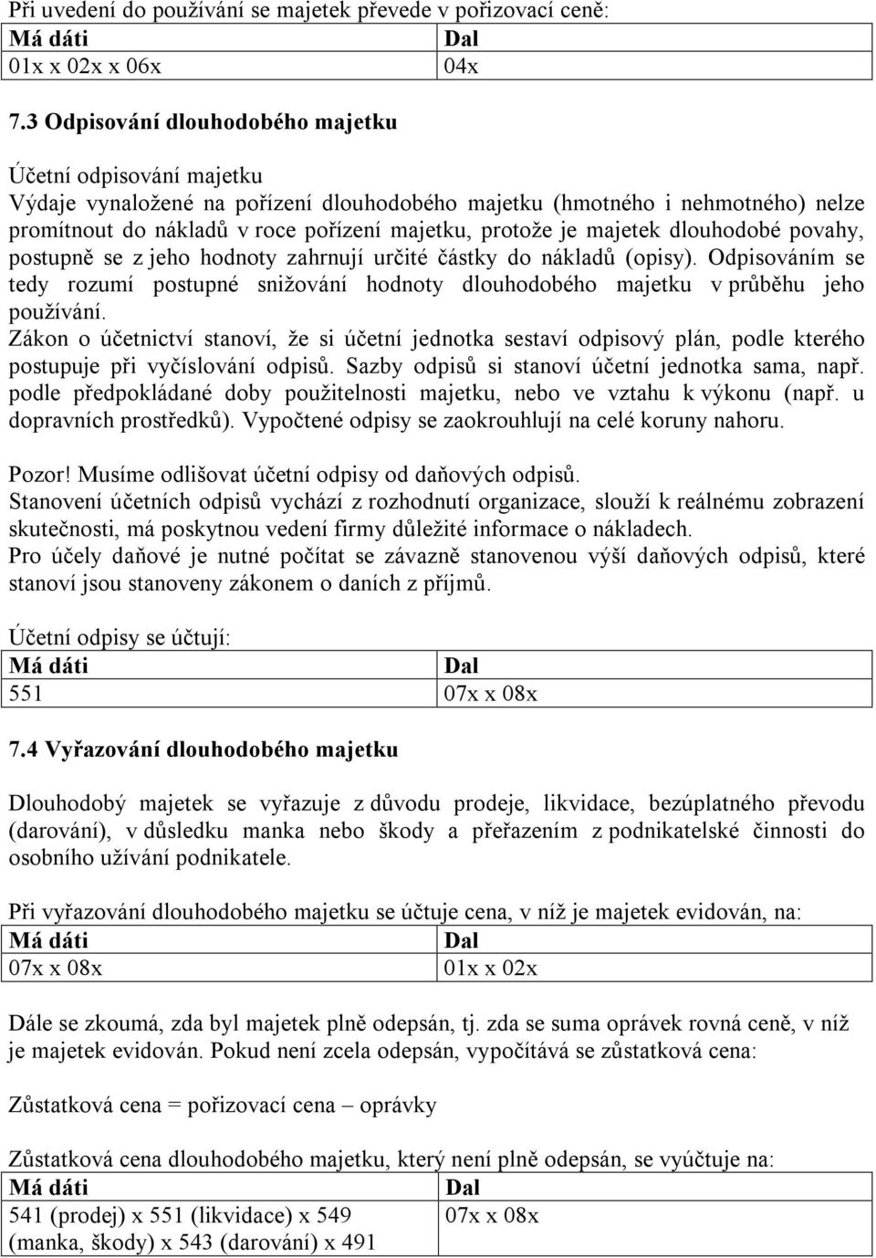 majetek dlouhodobé povahy, postupně se z jeho hodnoty zahrnují určité částky do nákladů (opisy). Odpisováním se tedy rozumí postupné snižování hodnoty dlouhodobého majetku v průběhu jeho používání.