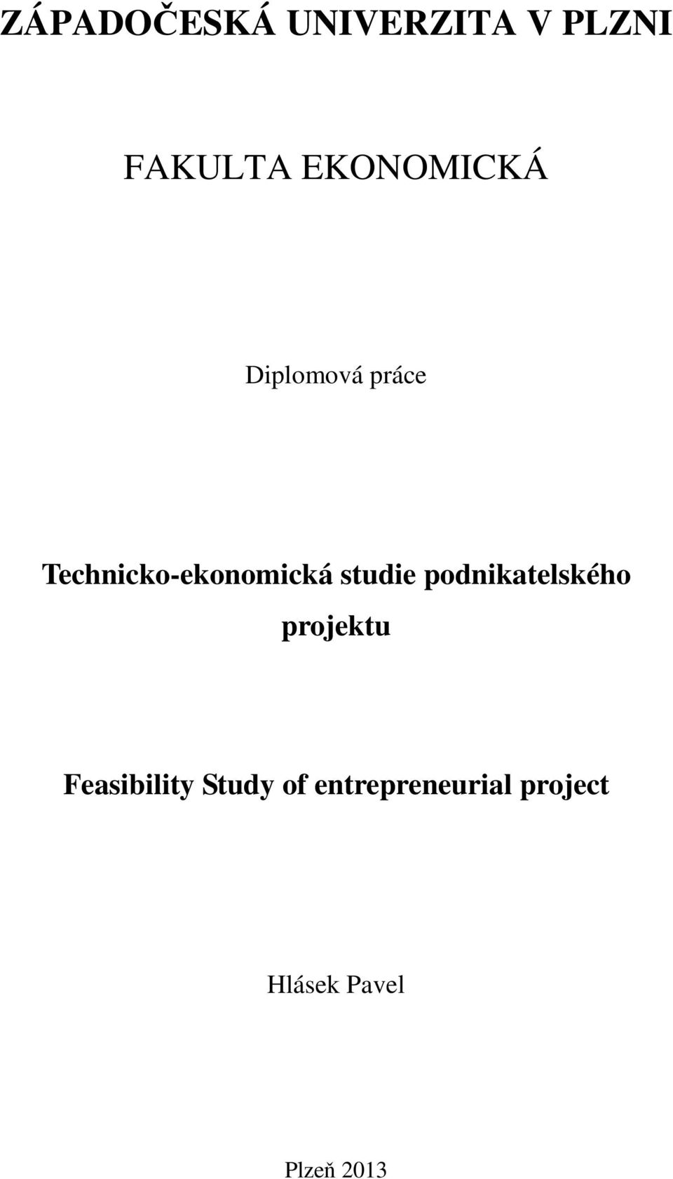 Technicko-ekonomická studie podnikatelského