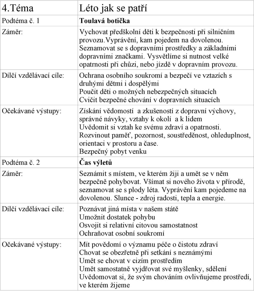 Seznamovat se s dopravními prostředky a základními dopravními značkami. Vysvětlíme si nutnost velké opatrnosti při chůzi, nebo jízdě v dopravním provozu.