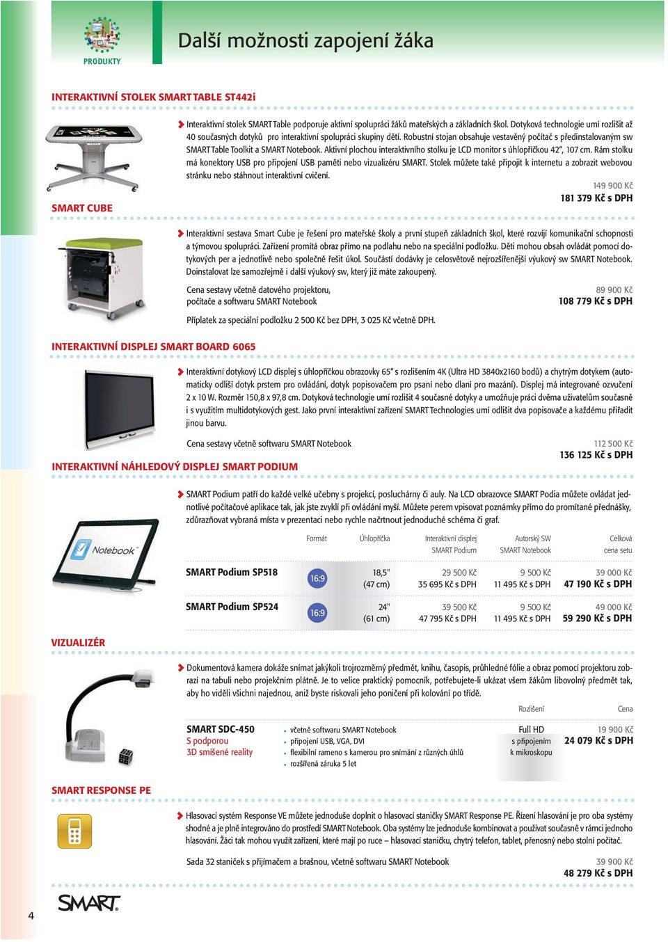 Robustní stojan obsahuje vestavěný počítač s předinstalovaným sw SMART Table Toolkit a SMART Notebook. Aktivní plochou interaktivního stolku je LCD monitor s úhlopříčkou 42, 107 cm.