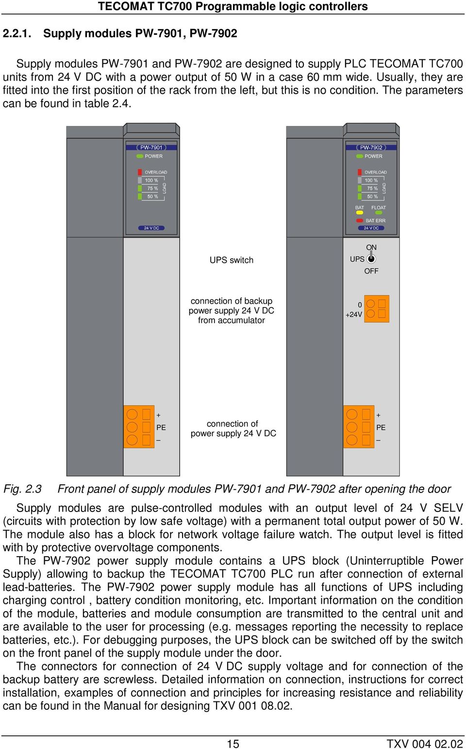 Usually, they are fitted into the first position of the rack from the left, but this is no condition. The parameters can be found in table 2.4.