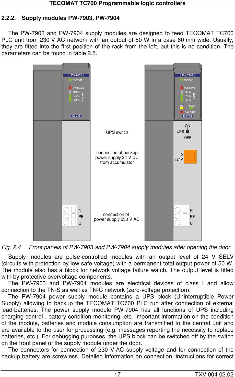 Usually, they are fitted into the first position of the rack from the left, but this is no condition. The parameters can be found in table 2.5.