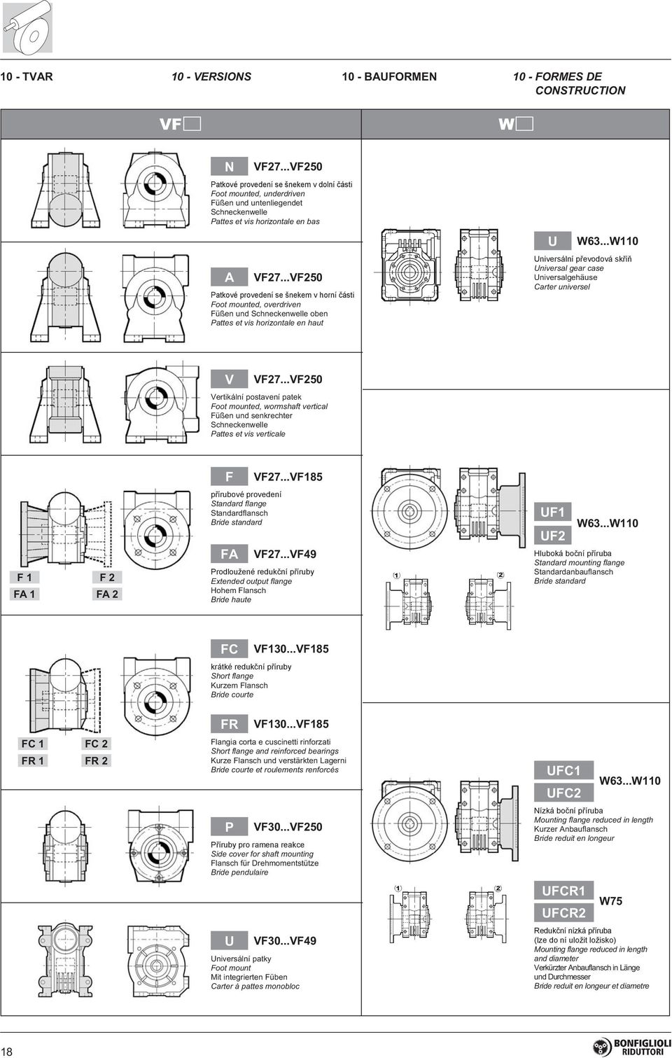 Universal gear case Universalgehäuse Carter universel V VF27VF250 Vertikální postavení patek Foot mounted, wormshaft vertical Füßen und senkrechter chneckenwelle Pattes et vis verticale F 1 F 2 FA 1