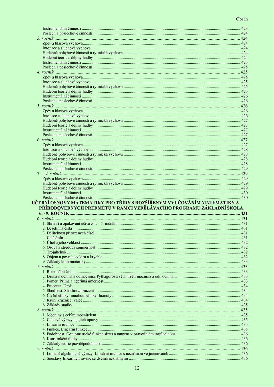 .. 425 Zpěv a hlasová výchova... 425 Intonace a sluchová výchova... 425 Hudebně pohybové činnosti a rytmická výchova... 425 Hudební teorie a dějiny hudby... 425 Instrumentální činnosti.