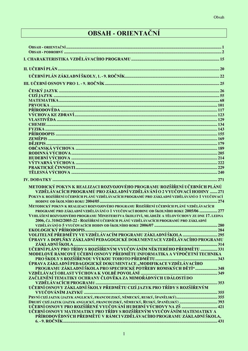 .. 143 PŘÍRODOPIS... 155 ZEMĚPIS... 169 DĚJEPIS... 179 OBČANSKÁ VÝCHOVA... 189 RODINNÁ VÝCHOVA... 205 HUDEBNÍ VÝCHOVA... 214 VÝTVARNÁ VÝCHOVA... 222 PRAKTICKÉ ČINNOSTI... 229 TĚLESNÁ VÝCHOVA... 240 IV.