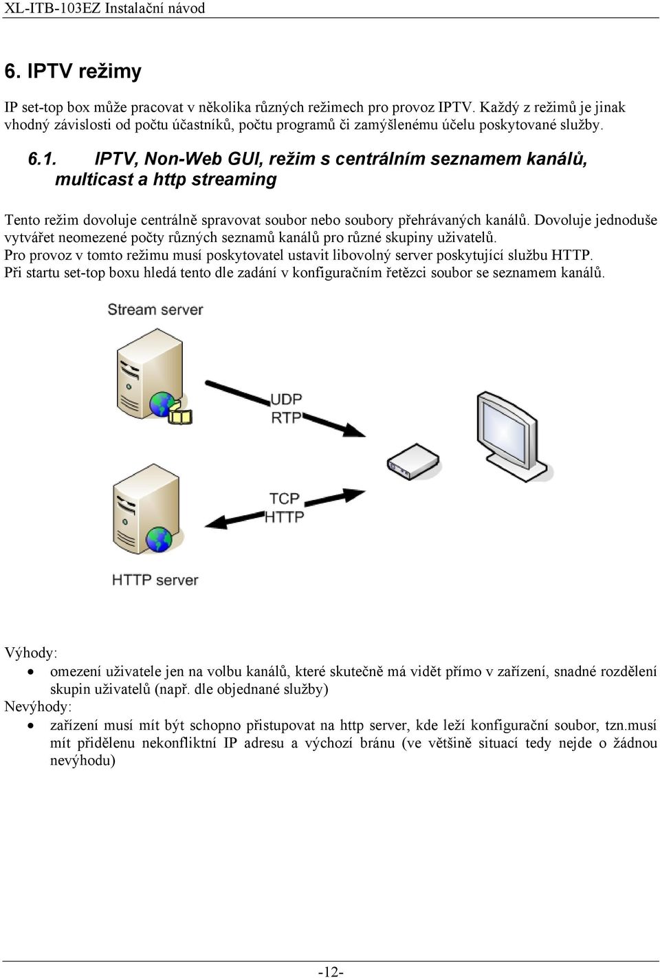 IPTV, Non-Web GUI, režim s centrálním seznamem kanálů, multicast a http streaming Tento režim dovoluje centrálně spravovat soubor nebo soubory přehrávaných kanálů.